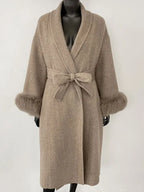OFTBUY Oversize Loose Autumn Winter Women Coat Real Natural Fox Fur V-neck Woolen Blends Jacket Thick Warm Casual New Overwears - Matrix Studios