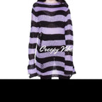 New Streetwear Top Punk Gothic Long Unisex Sweater Summer Women Striped Cool Hollow Out Hole Broken Jumper Loose Rock Thin Dark - Matrix Studios