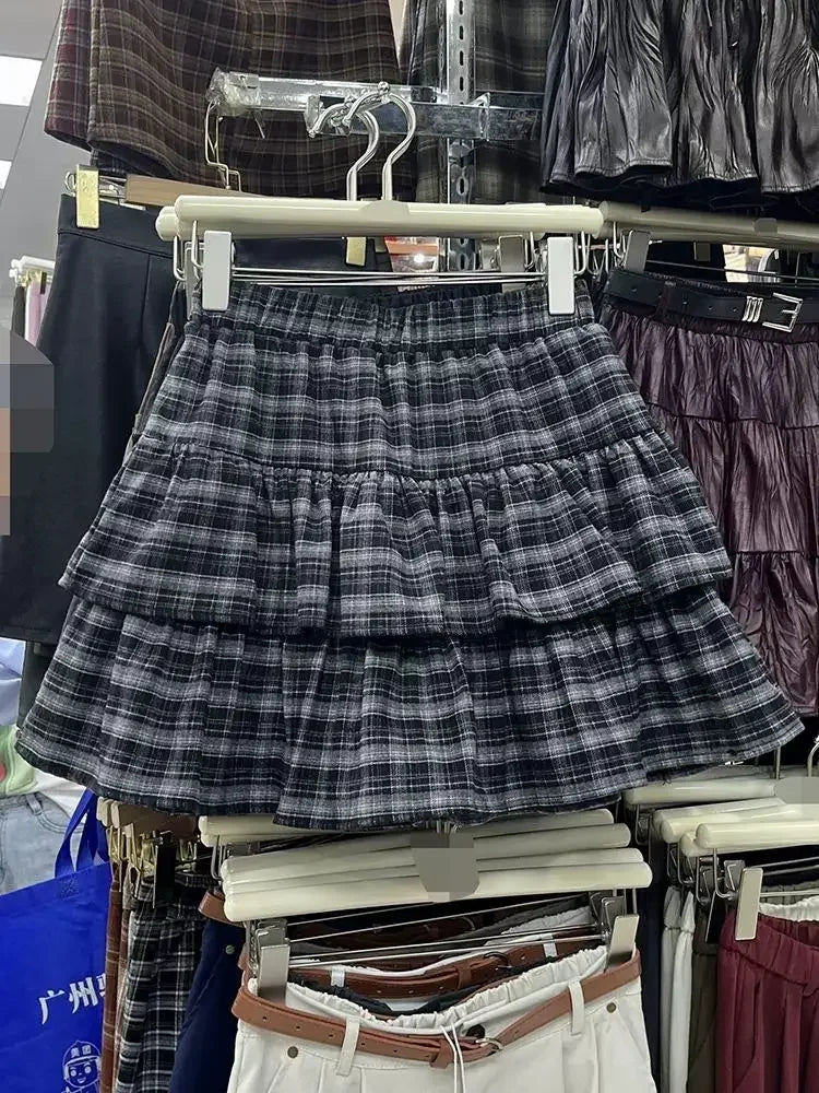 Japanese Y2k Cute Ruffled Plaid Skirt Punk Rock Subculture Cake Skirts Japanese Preppy Style Casual New 2025 Women Skirts - Matrix-studios.com