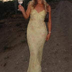 Summer Flower Printed Women's Sexy Low-cut Dress Sleeveless Backless Slim Sling Dresses 2025 Beach Vacation Lady Vestidos - Matrix-studios.com