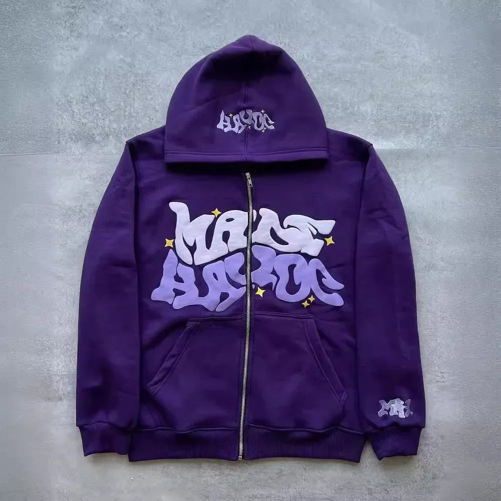 Zipper hooded sweatshirt with retro American letters suitable for men and women wearing Y2K jacket autumn/winter cardigan - Matrix Studios