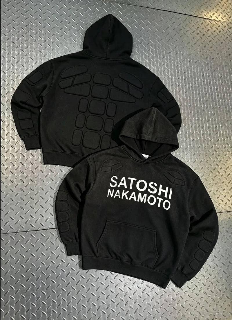 Street Casual SATOSHI Hoodies Pullover Embossed Pattern Embroidery Turtle Shell Design Washed Hooded Men Women Loose Sweatshirts - Matrix-studios.com