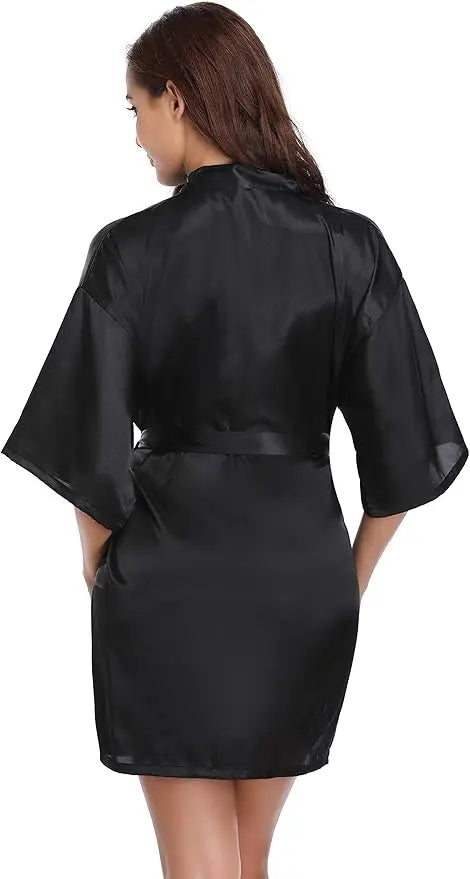 Nightgown Soft Bathrobe Short Women's Lounge Bride Bridesmaid Morning Gown Solid Color Wedding Party Silky Robes Summer - Matrix-studios.com
