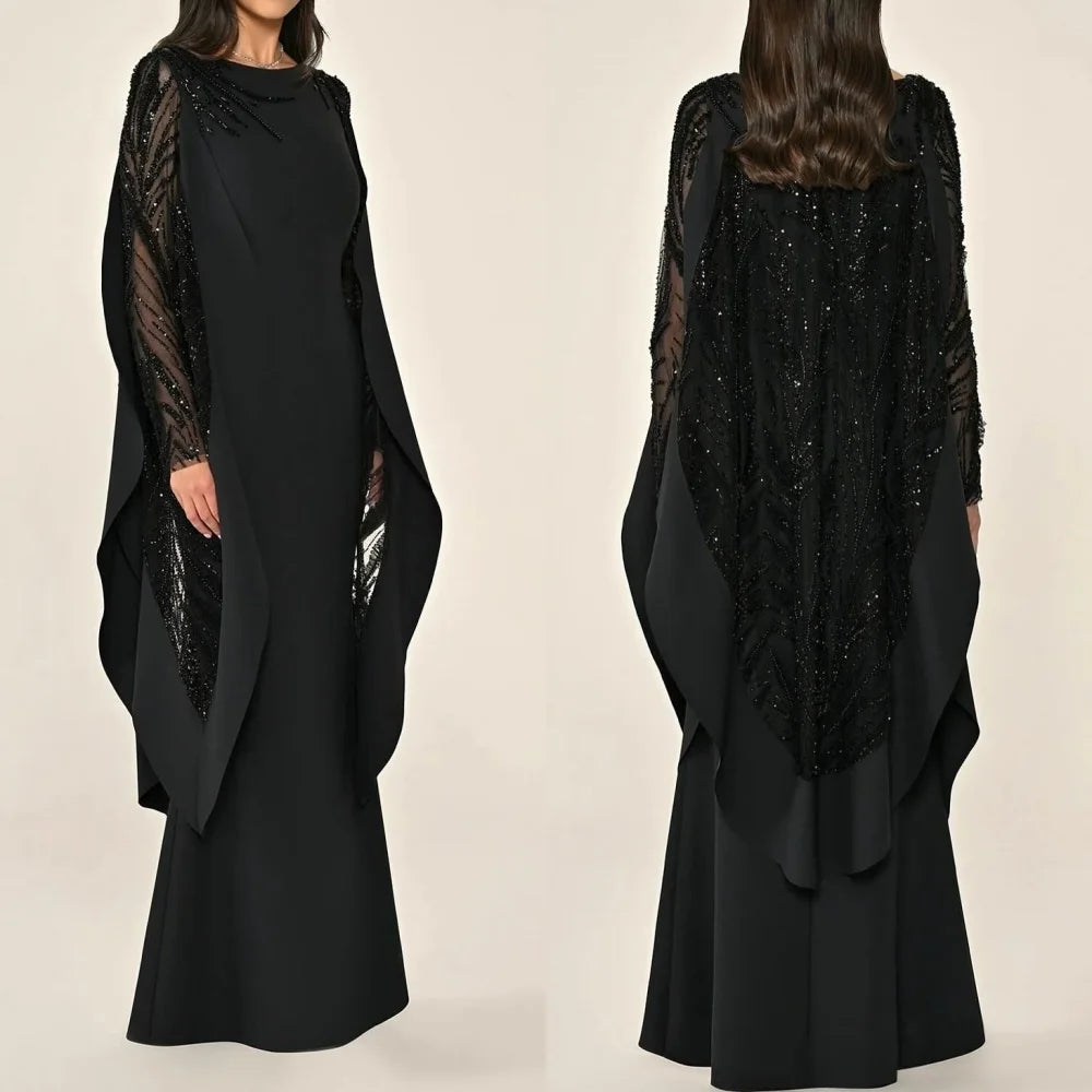 Customized Classic High Quality Jersey Rhinestone Beading Sequined Draped Straight O-Neck Long Dresses Bespoke Occasion Dresses - Matrix Studios