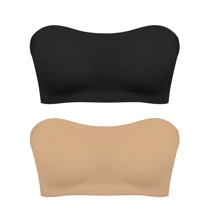 Women's Sexy Strapless Push Up Bra Removable Padded Seamless Ice Silk Top Women Invisible Beauty Back Anti-slip Off-shoulder Bra - Matrix Studios