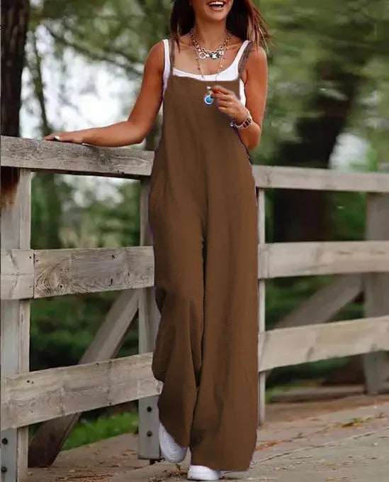 Oversized S-5XL Women Loose Overalls Summer Fashion Female Sleeveless Wide Leg Pant Suits JYFS-8130 - Matrix Studios