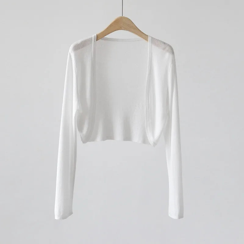 Ice Silk Knitted Cardigan Jacket Women Summer Shawl Sunscreen Outer Layer Thin Vest Air Conditioning Shirt Short Coat - Matrix Studios