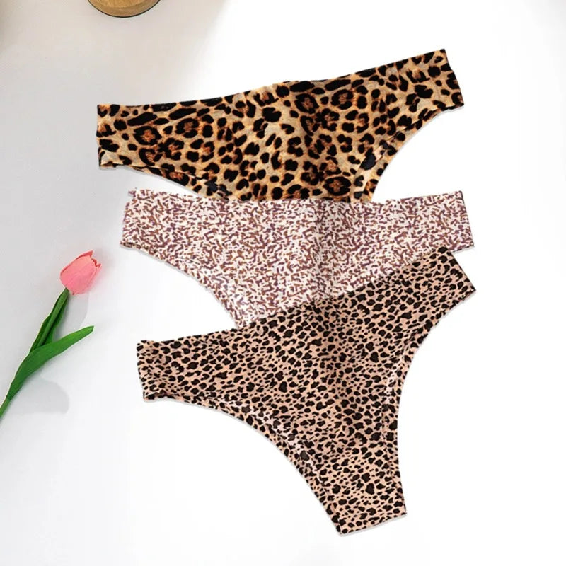WarmSteps 3Pcs/Set Sexy Leopard Thongs Women's Panties Thongs 2024 New Female Underwear Seamless Printed Panties Ice Silk Briefs - Matrix Studios