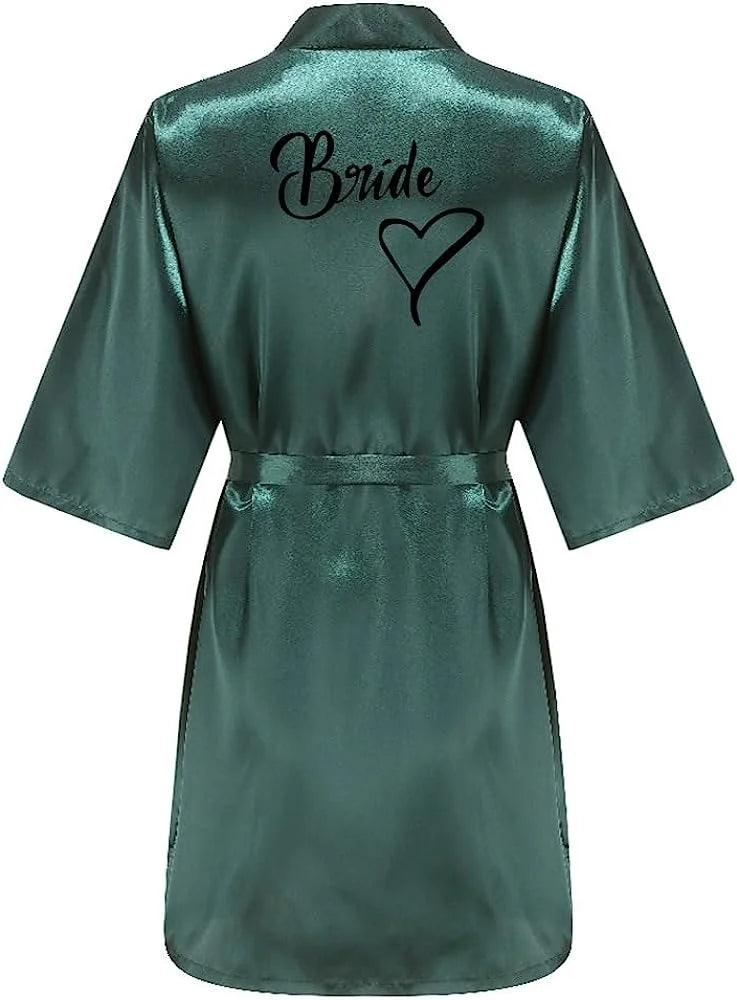Women Silk Satin Short Night Printing Robe Kimono Robe Fashion Bath Robe Sexy Bathrobe Femme Wedding Bride Bridesmaid M024