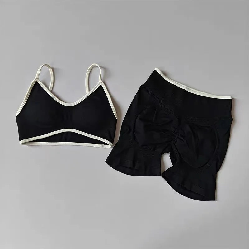 Fitness Suit, Women's Suspender, Contrasting Color Bra, Sports Shock-absorbing Speed Drying Pants, Breathable Yoga Suit - Matrix-studios.com