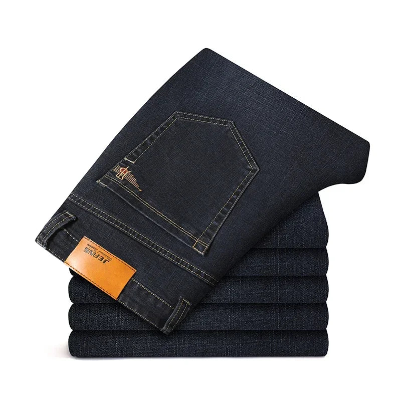 Plus Size 42 44 46 Spring Autumn Men's Fashion Casual Jeans Black Blue Classic Business Straight Elasticity Brand Denim Trousers - Matrix Studios