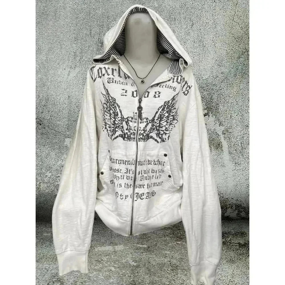 Subculture Gothic Women Coats with Hoodies Vintage Korean Harajuku Black Jackets Faux Fur Coat Female Loose Casual Sweatshirt - Matrix Studios