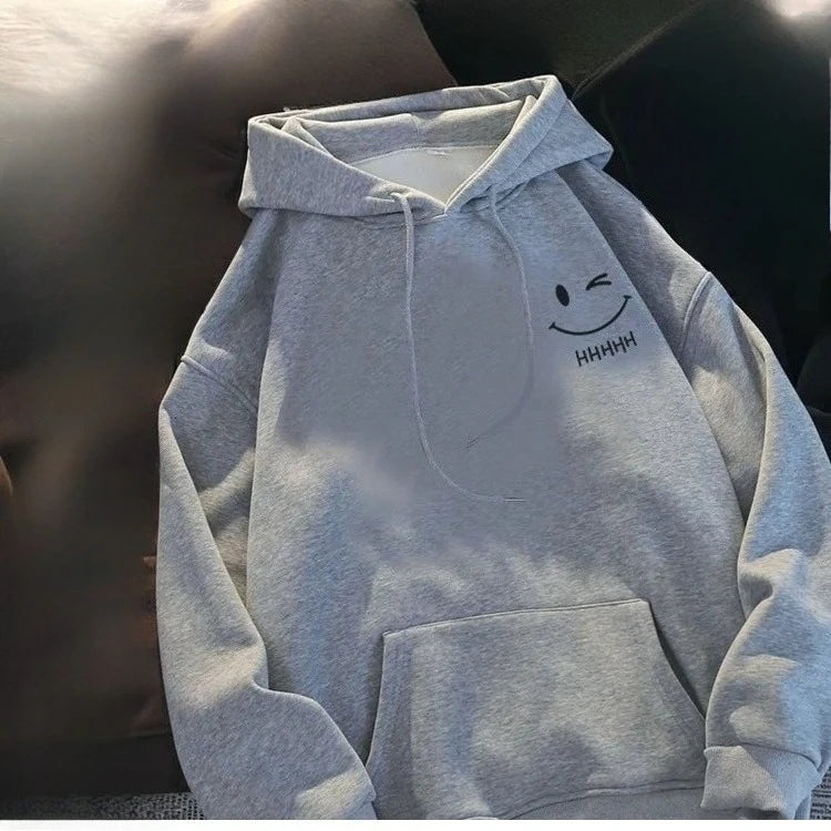 Men's Smiling Face Funny Fashion Couple Hooded Sweater American Heavyweight Loose Thickened Cashmere Boys' Hoodie Pullover Top - Matrix Studios