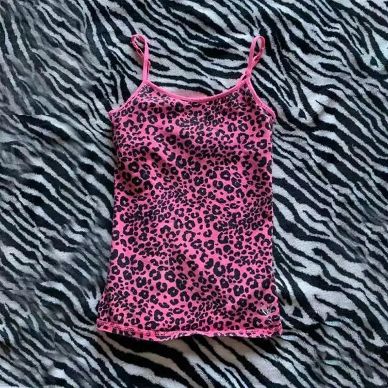 Leopard pattern Camisole rock aesthetic emo girl Y2K crop tops casual punk hottie harajuku hip hop street retro chic womens vest - Matrix-studios.com