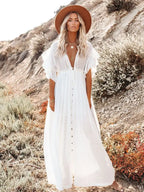 Crochet White Knitted Beach Cover Up Dress Tunic Long Pareos Bikinis Cover Ups Swim Cover Up Robe Plage Beachwear - Matrix Studios