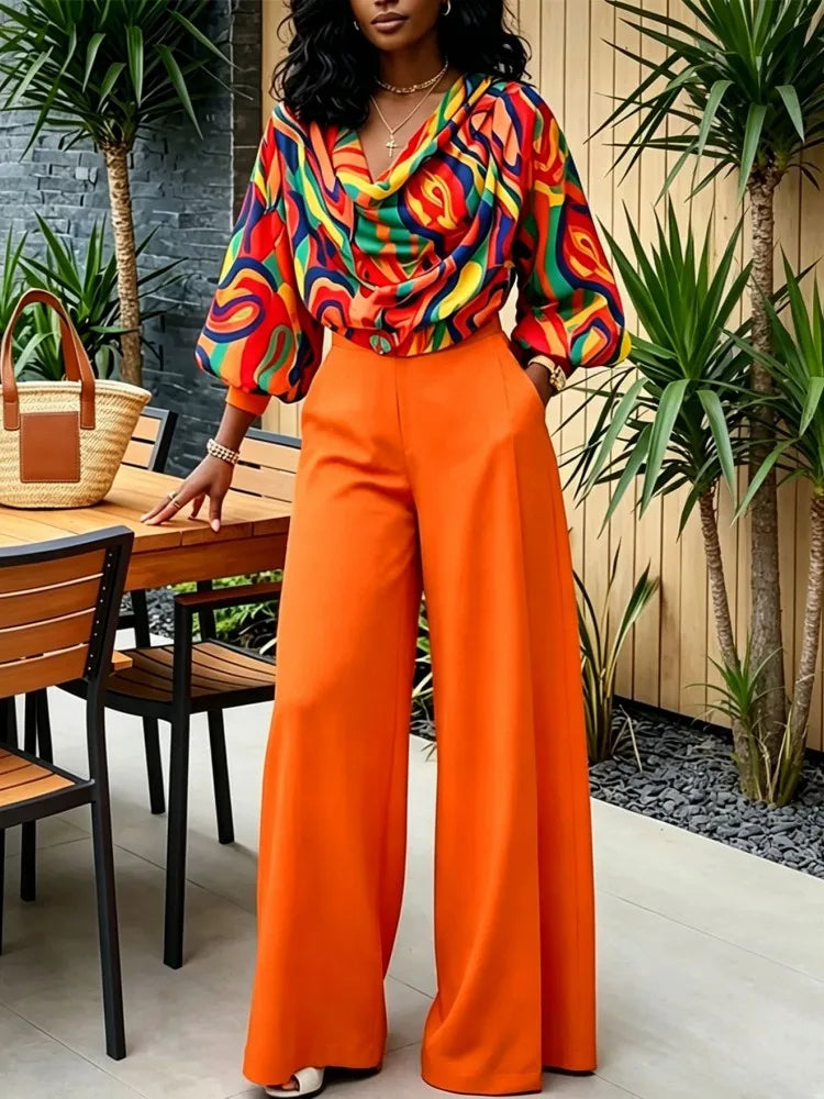 2 Piece Women Sets New Arrival Plus Size Summer Autumn Matching Sets Print Top And Pants Suits Outfits Oversized Clothing - Matrix-studios.com
