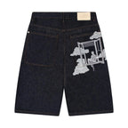 On Air Shorts Men Casual Baggy Jeans Short Y2k Retro Blue Pocket Embroidery Wide Leg Denim Jorts Hip Hop Skateboard Streetwear