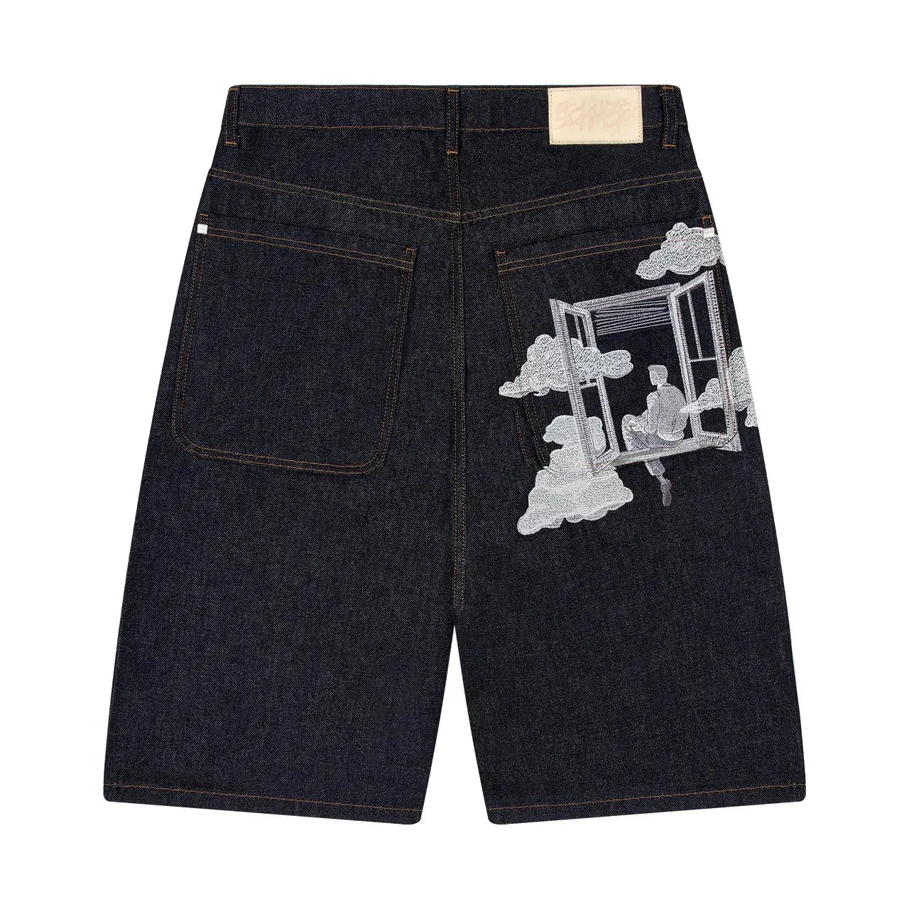 On Air Shorts Men Casual Baggy Jeans Short Y2k Retro Blue Pocket Embroidery Wide Leg Denim Jorts Hip Hop Skateboard Streetwear
