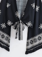 Boho Queens Women Wild Floral 2025 Short Bohemian Kimono Ruffles Flare Sleeves Vacation Beach Summer Bikini Boho Cover-ups - Matrix Studios