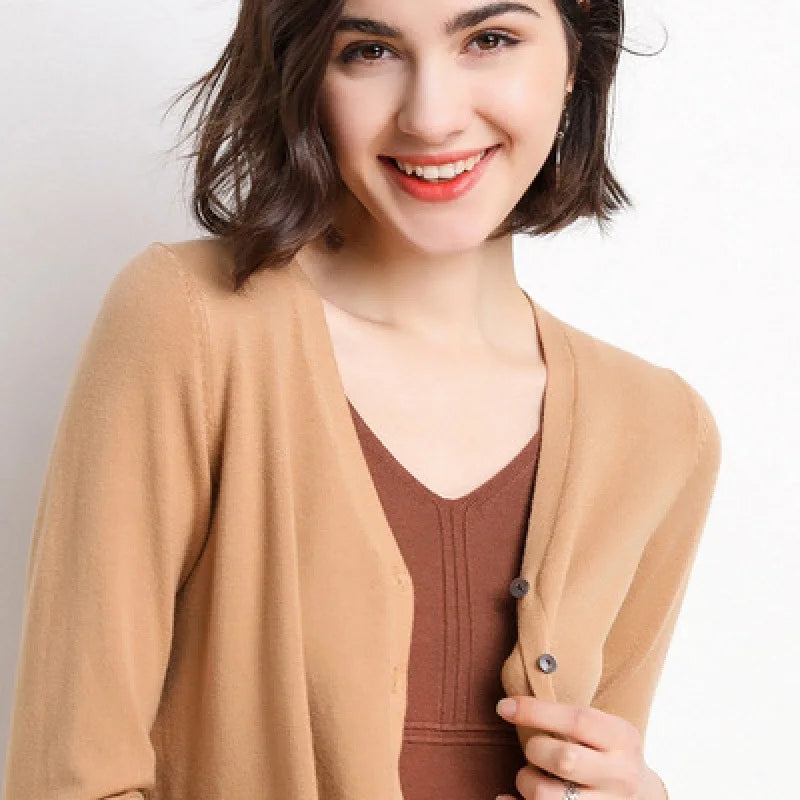 Cardigans Women 2025 Autumn Single Breasted V-neck Knitted Sweater Fashion Short Knitwear Solid Blue Green Pink Women's Jumpers - Matrix Studios