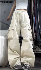 Retro Vintage High Street Baggy Pants Fashion Women Oversized Drawstring Pocket New Pant Casual Streetwear Loose Jogger Trousers - Matrix-studios.com