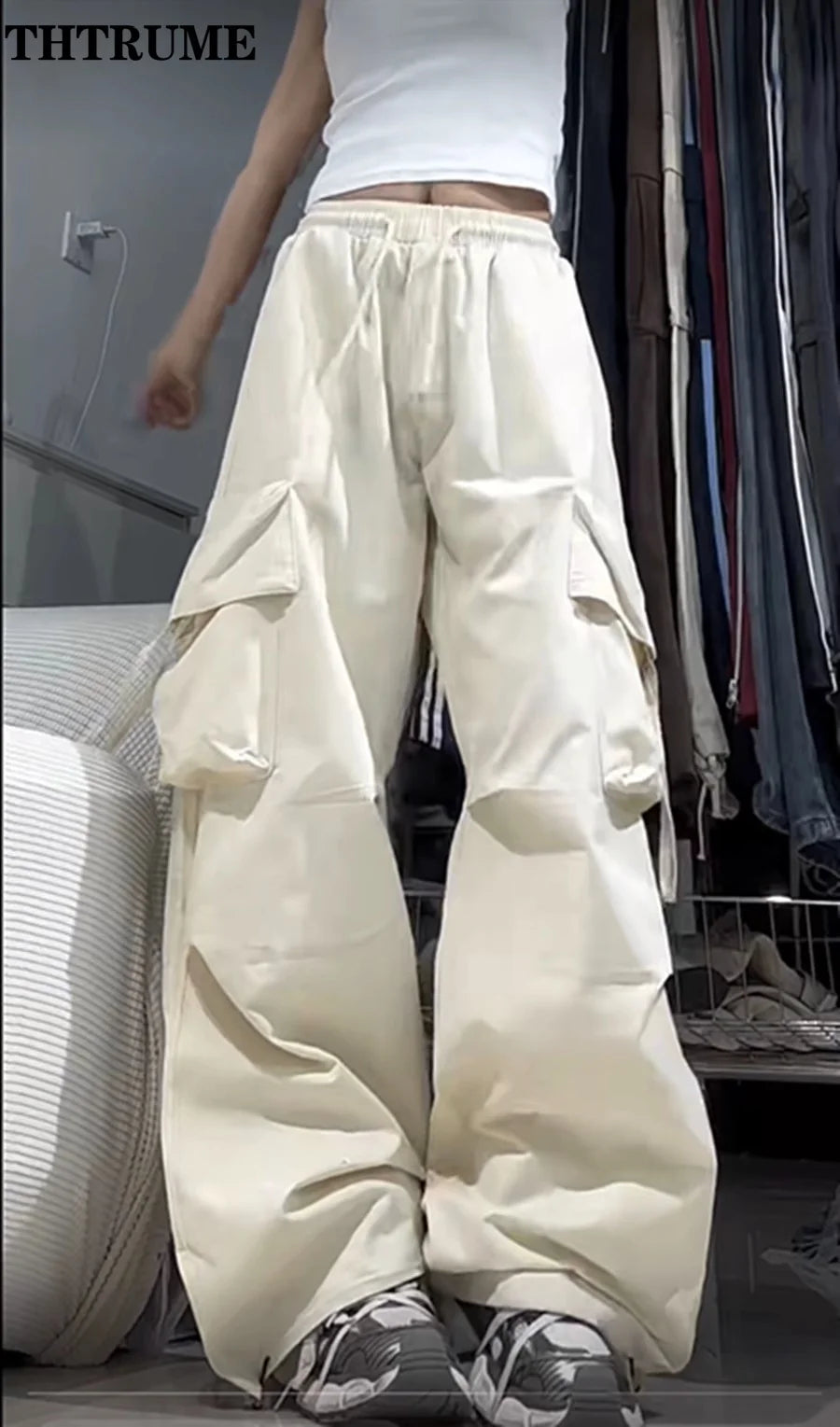 Retro Vintage High Street Baggy Pants Fashion Women Oversized Drawstring Pocket New Pant Casual Streetwear Loose Jogger Trousers - Matrix-studios.com