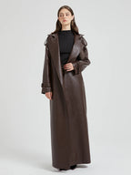 Lautaro Spring Autumn Extra Long Brown Pu Leather Trench Coat for Women Sashes Luxury Chic Overcoat Runway European Fashion 2024 - Matrix Studios
