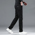 WTHINLEE Winter Men Black Straight Stretch Denim Thick Velvet Pants Warm Jeans Casual Fleece Line Trousers Male Plus Size - Matrix Studios