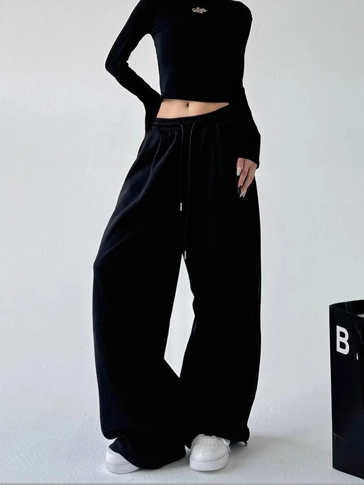 Y2K Harajuku Wide Leg Sweatpants Women Streetwear Baggy Oversize Gray Sports Pants High Waist Drawstring Casual Joggers Trousers - Matrix-studios.com