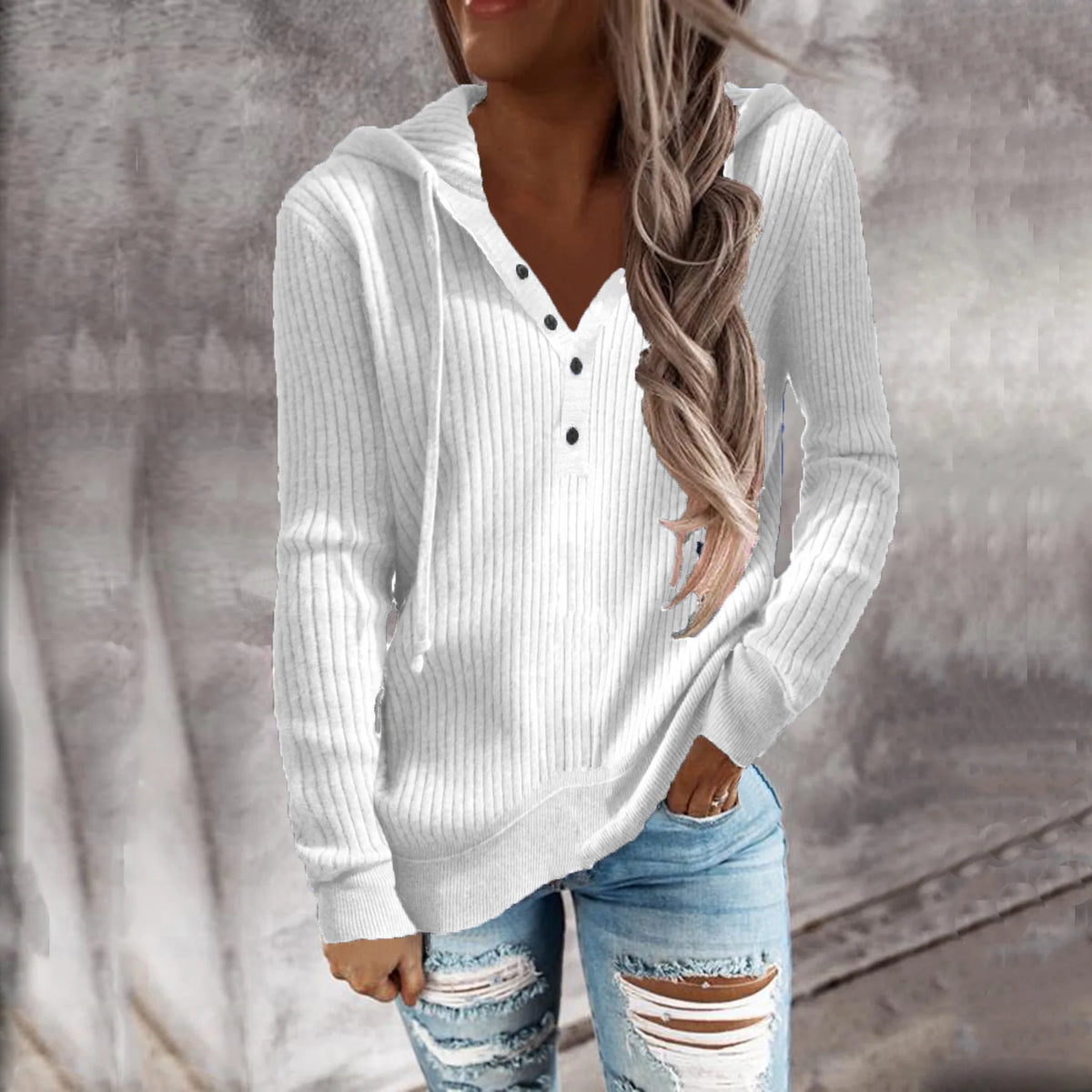 Autumn and winter new style striped casual hoodie loose knit sweater open-necked long-sleeved sweater woman - Matrix Studios