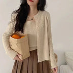 Knitted Cardigan Two-piece Set Spring and Autumn Thickened Sweater Suspender Top Sweater Vest Student Coat White Cardigan Pink - Matrix Studios