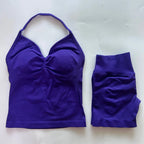 No Logo 2Pcs Gym Set Women Backless Tank Tops High Waist Scrunch Seamless Shorts Gym Suit Fitness Clothes Activewear Workout Set - Matrix-studios.com