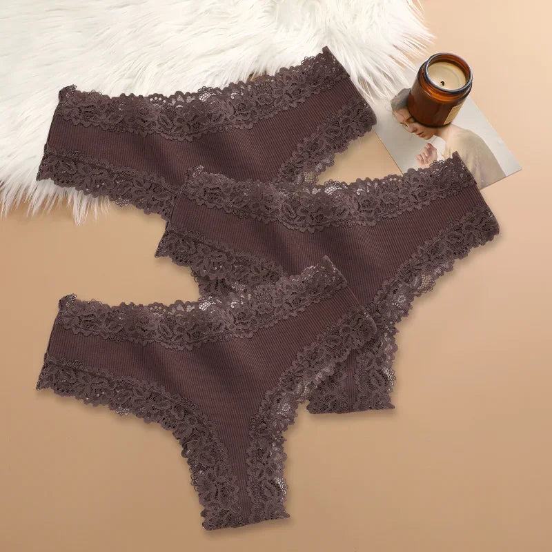 3Pcs/set Women Cotton Lace Panties Floral Intimate Underwear Trendy Patchwork Lace Briefs Female Soft Underpants Lingerie S-XL - Matrix Studios