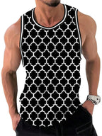 Mens Retro Geometric 3D Printed Tank Top Summer Casual Crew Neck Fashion Trend Sleeveless Vest Loose Breathable Sports Tops - Matrix Studios