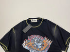 American High Street Washable Distressed Black SATOSHI Tshirts Stitch Patchwork Short Sleeves Men Women Casual Round Neck Tops - Matrix-studios.com
