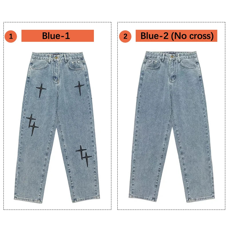 Prints Jeans Men 2023 New Streetwear Baggy Wide Leg Jeans Korean Fashion Drapes Straight Casual Loose Denim Cargo Pants - Matrix Studios