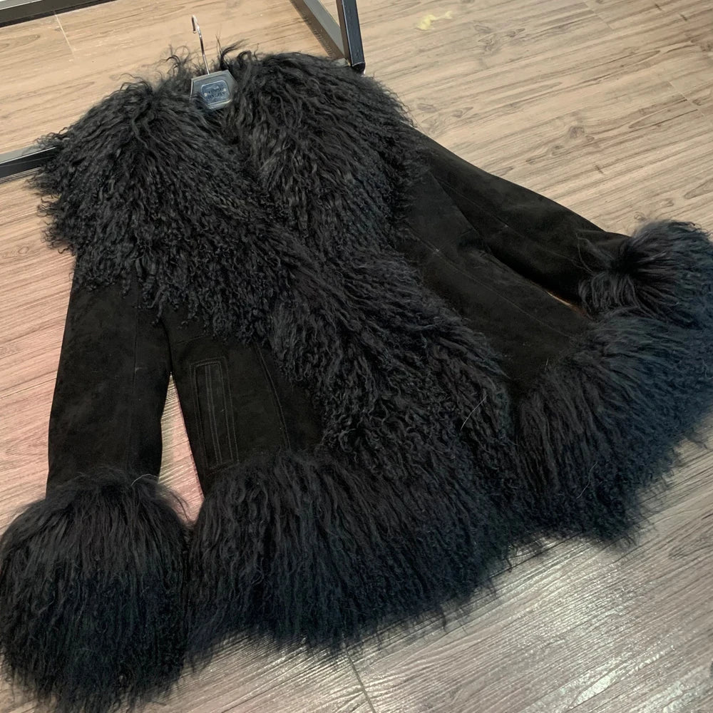 Sheep Collar Coats Women Winter Luxury Mongolian Fur Leather Jackets with Long Sleeve 7251 - Matrix Studios