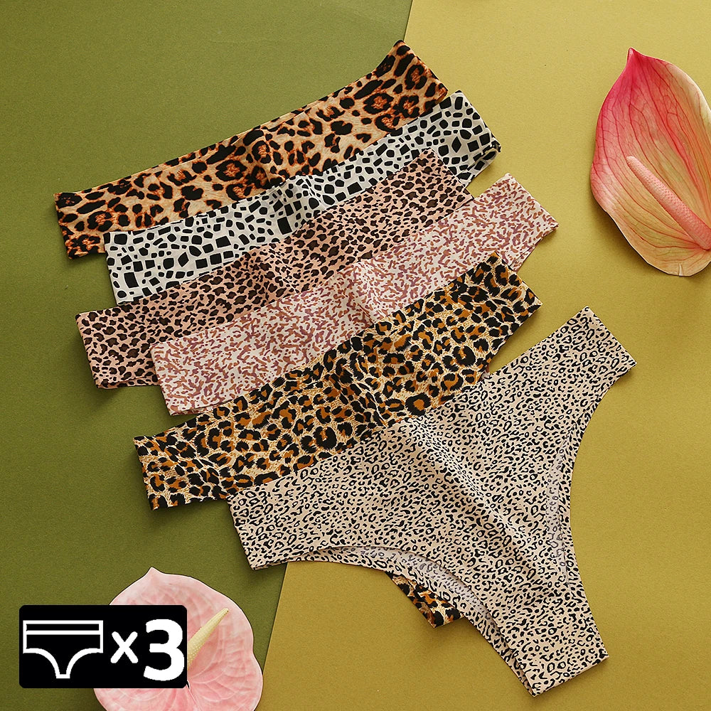 WarmSteps 3Pcs/Set Sexy Leopard Thongs Women's Panties Thongs 2024 New Female Underwear Seamless Printed Panties Ice Silk Briefs - Matrix Studios