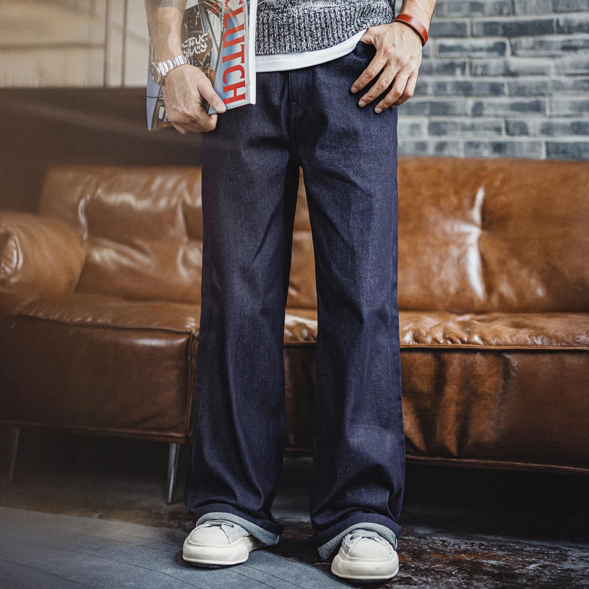Maden Vintage 15.6oz Selvedge Raw Denim Jeans Heavyweight Blue Loose Fit Wide-Leg Jeans Zip Fly Cotton Trousers for Spring Fall - Matrix Studios