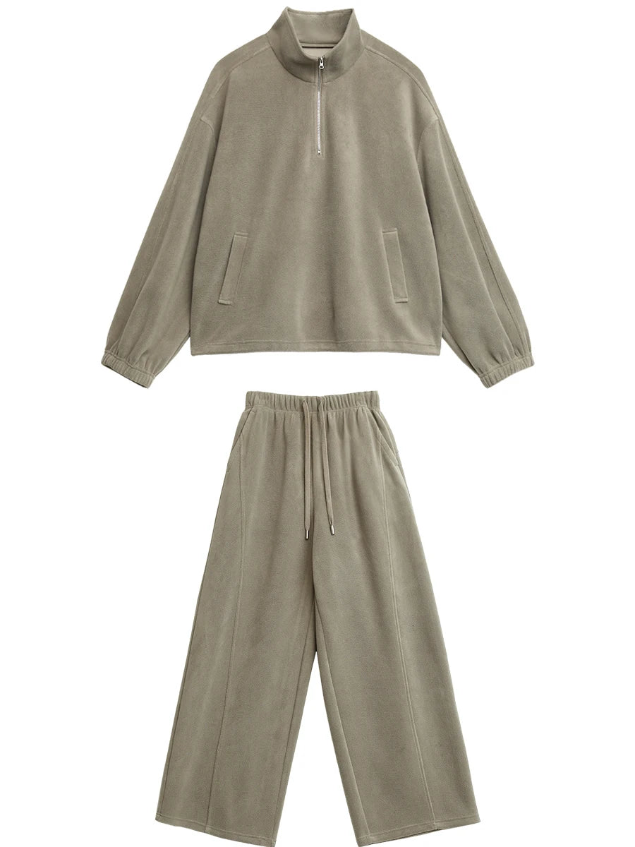 CHIC VEN Women Sweatsuit Loose Casual New Granular Velvet Stand Collar Female Top Pants Set for Woman Sport Autumn Winter 2025 - Matrix-studios.com