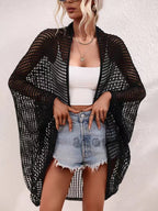 Openwork Open Front Longline Cover Up Crochet Knit Cardigan Sweater for Women Summer Vacation Beach Outfit - Matrix Studios