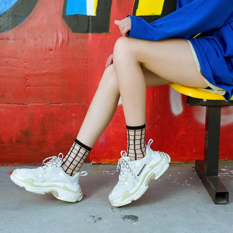 Summer Lace Mesh Transparent Women Socks Ultra-thin Breathable Women Girls Short Socks Harajuku Vintage Streetwear Crew Socks - Matrix Studios