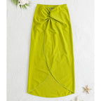 Fashion Solid Beach Dress Women's Casual Elastic High Waist Slit Long Skirt Summer 2025 New Beachwear Spice Girl Bikini Cover Up - Matrix Studios
