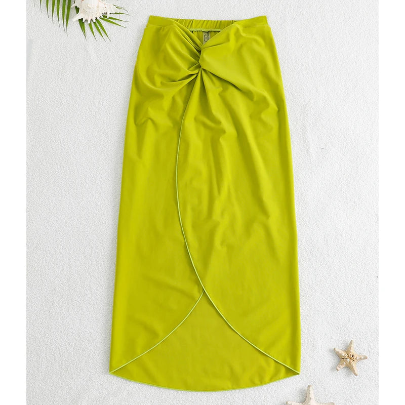 Fashion Solid Beach Dress Women's Casual Elastic High Waist Slit Long Skirt Summer 2025 New Beachwear Spice Girl Bikini Cover Up - Matrix Studios