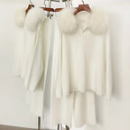 Reality Fur Jacket Pullover Set Woman Spring Knitted Suit Knitwear Female Real Fox Fur Collar Sweater Lady Autumn Knitted New - Matrix Studios