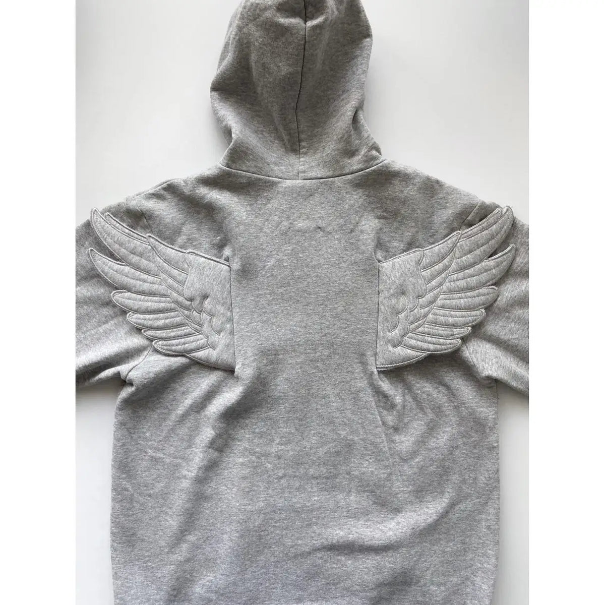 Women Grey Angel Wing Embroidered Hoodie Cute Kawaii Pullover Sweatshirt Wing Decoration Back Y2K Street Harajuku Loose Pullover - Matrix Studios