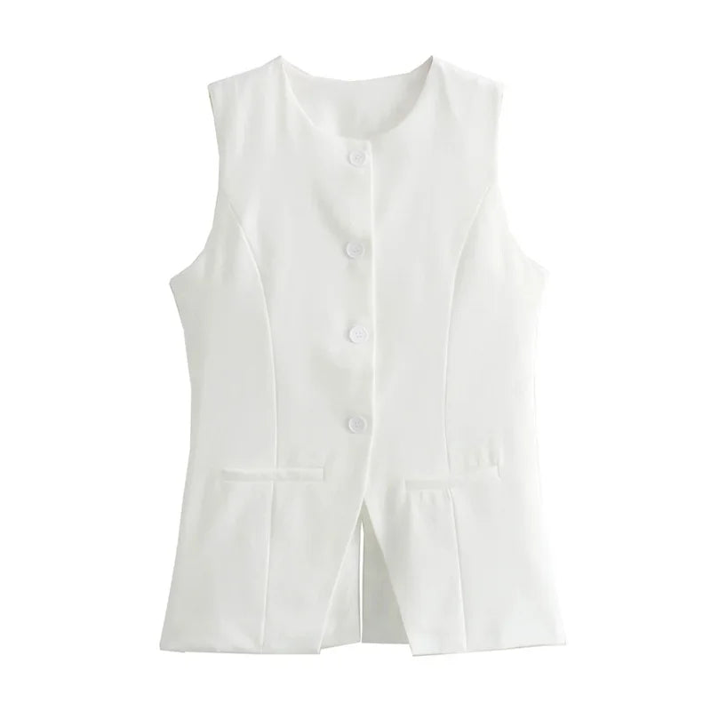 MUJER 2025 White Sleeveless Vest Women Button Summer Vests for Women Jacket Pink Vest Top Women Streetwear Women's Tailored Vest - Matrix Studios