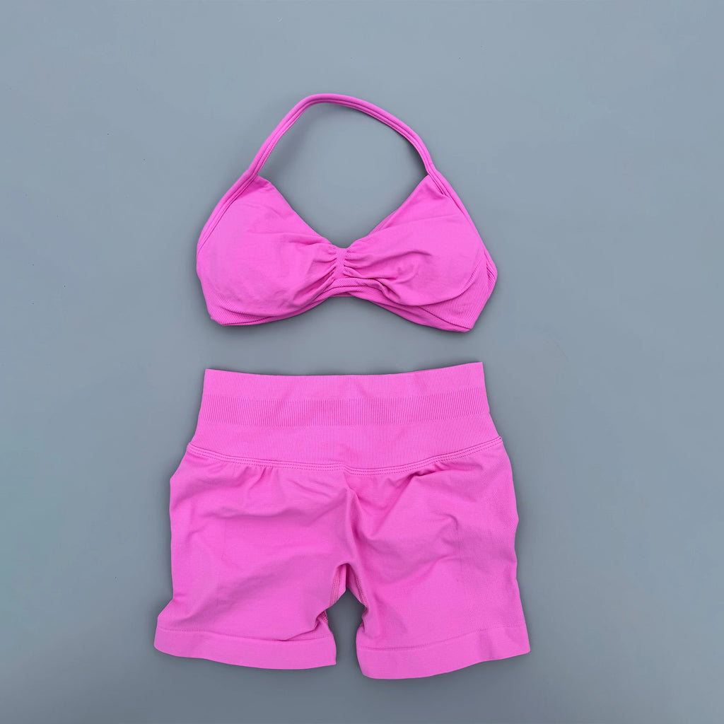 2 Piece Sports Gym Set Strappy Bra Yoga Underwear Short Sport Leggings Bicycle Running Sportswear Woman Seamless Yoga Set - Matrix-studios.com