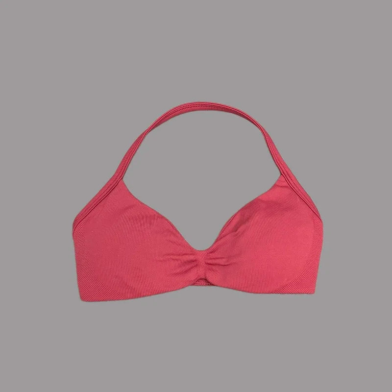 HISTELLO Sports Bra Push Up Strappy Sexy Open Back Gym Crop Top Removable Cups Women Workout Clothing Gym Top Halter Sport Bra - Matrix Studios