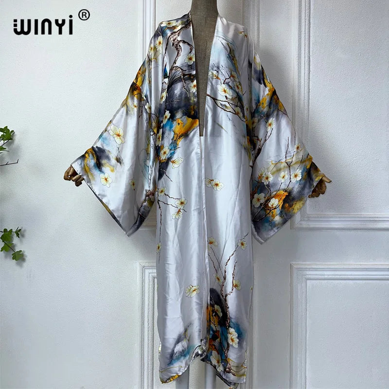 WINYI Summer Bohemian Kimono Beach Cover-Up Swim Suit Elegant African Women Boho Cardigan Sexy Holiday Long Sleeve Beach Dress - Matrix Studios